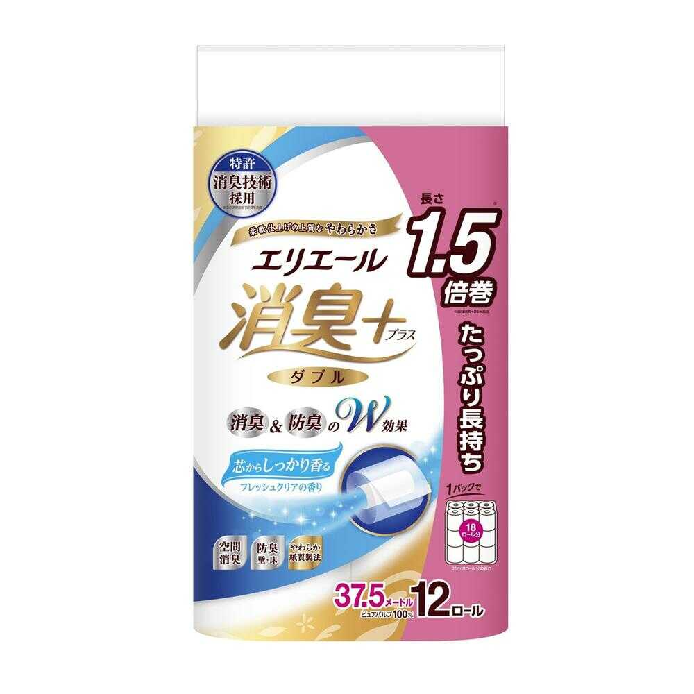 大王製紙 エリエール消臭＋トイレットティシュー芯からしっかり香るフレッシュクリアの香り ダブル 12ロール   [6個セット]