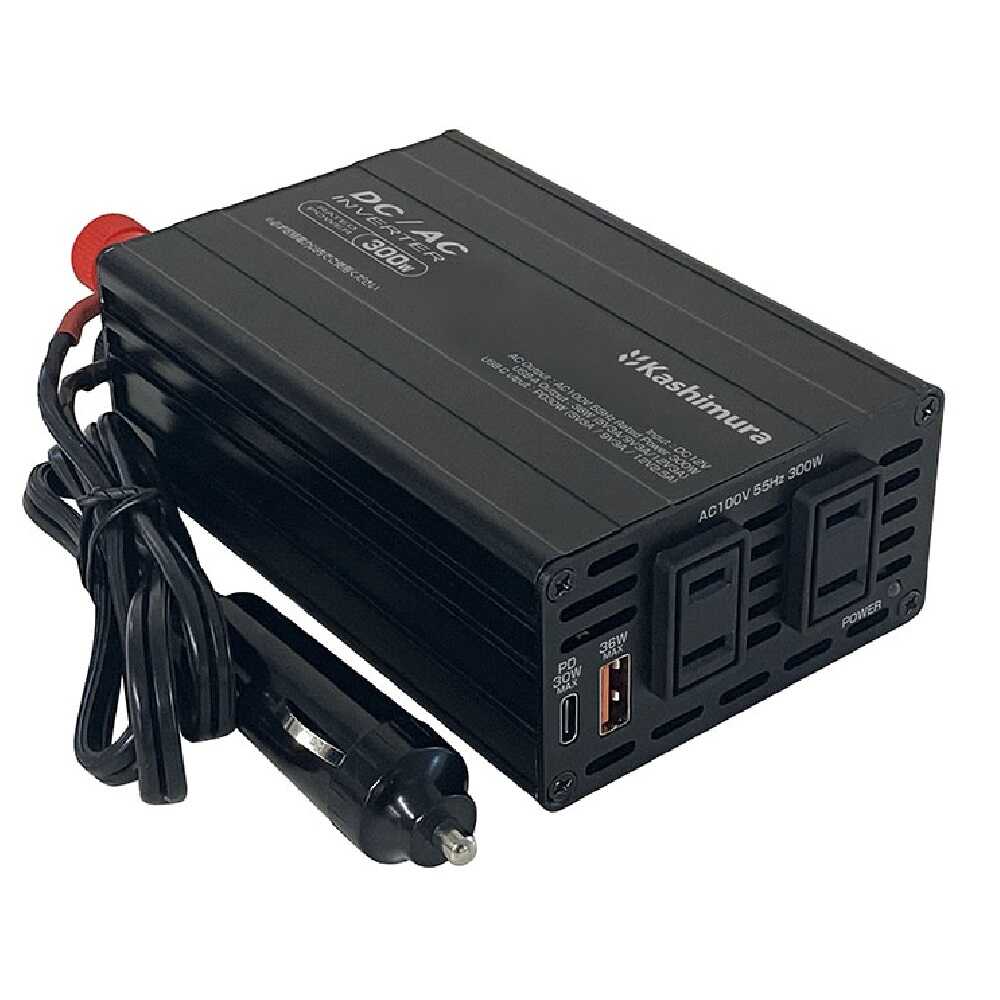 カシムラ DC／ACインバーター300W+USB-A／USB-C KD263