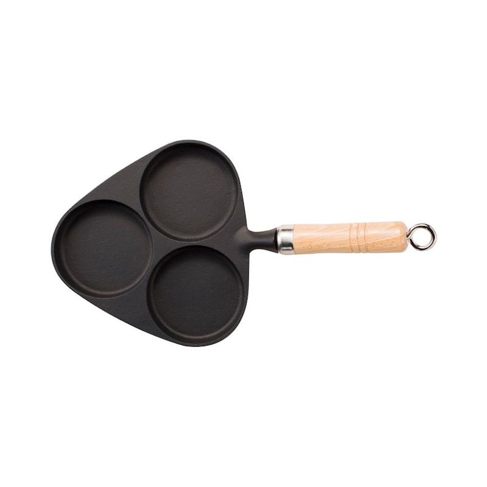 南部鉄器 目玉焼き3ヶ焼き(木柄付) 24018 【直送品】 返品・キャンセル・他商品と同時購入は不可
