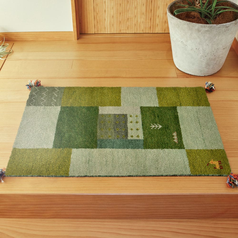 ギャッベマット GABBEH D11 グリーン 60×90cm 【直送品】 返品・キャンセル・他商品と同時購入は不可