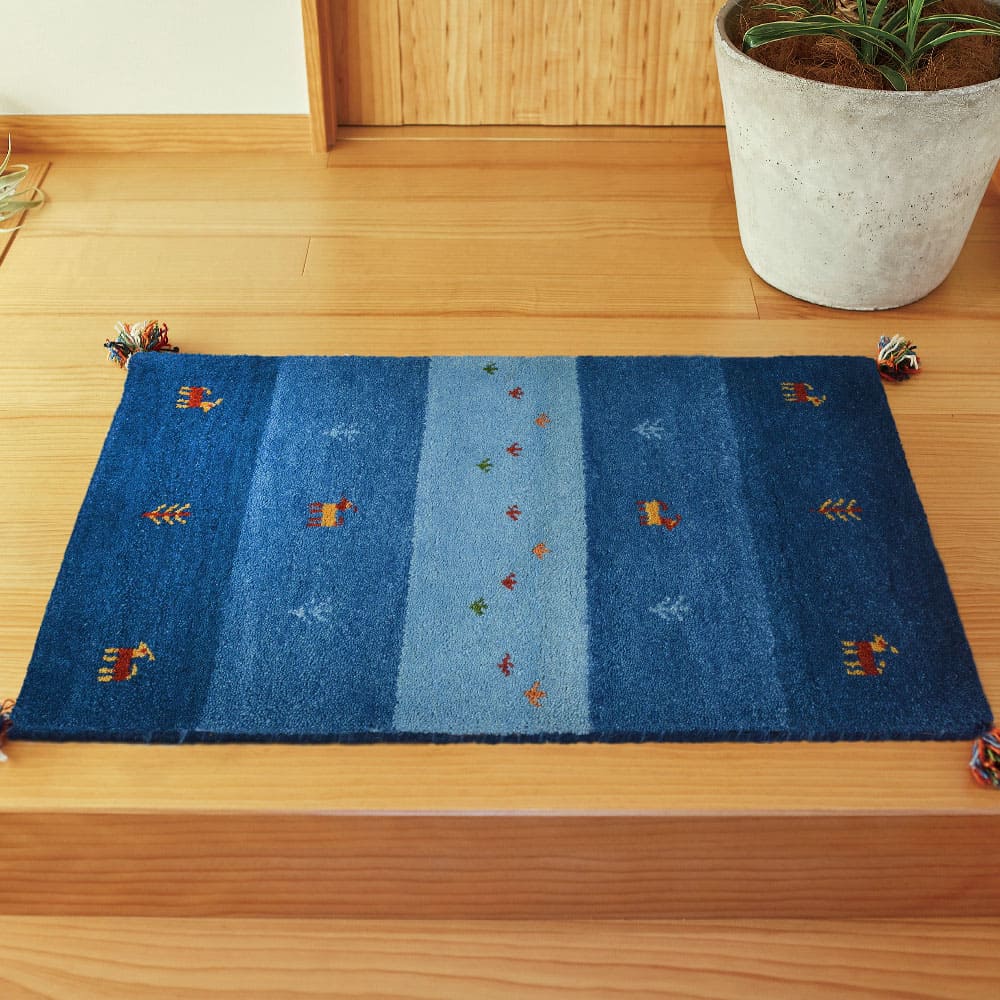 ギャッベマット GABBEH D20 ブルー 60×90cm 【直送品】 返品・キャンセル・他商品と同時購入は不可