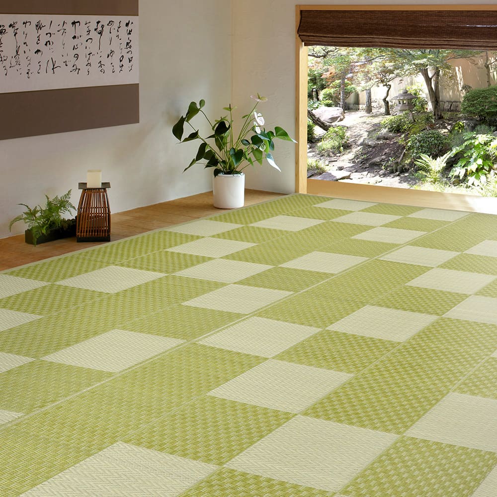洗えるい草風カーペット 矢倉 江戸間6畳 グリーン 【直送品】 返品・キャンセル・他商品と同時購入は不可