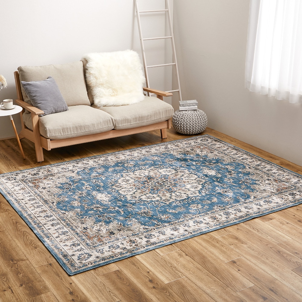 アンティーク絨毯風プリントラグ カメオ  ブルー190×240  【直送品】 返品・キャンセル・他商品と同時購入は不可
