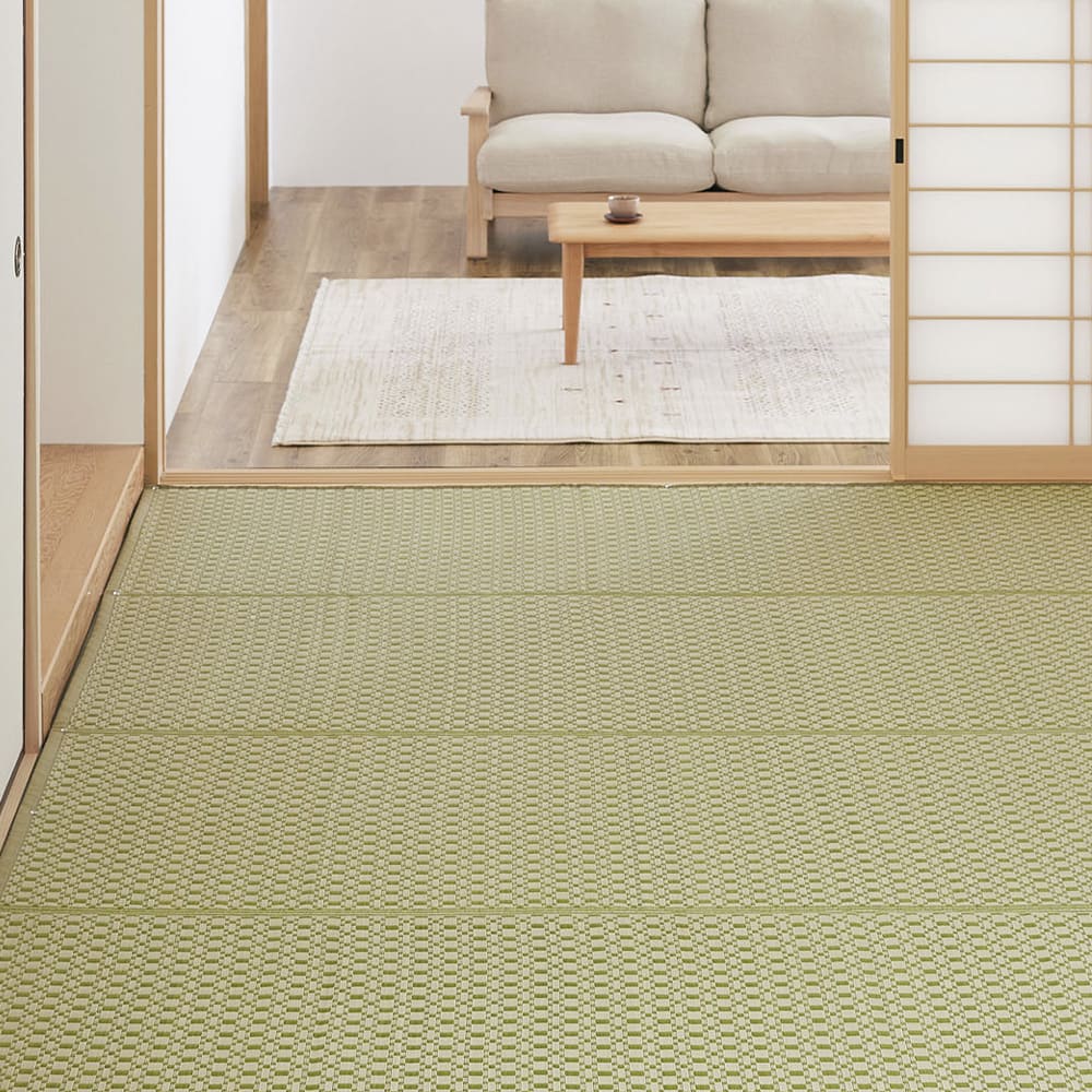 洗えるい草風カーペット ルイス 江戸間8畳 グリーン 【直送品】 返品・キャンセル・他商品と同時購入は不可