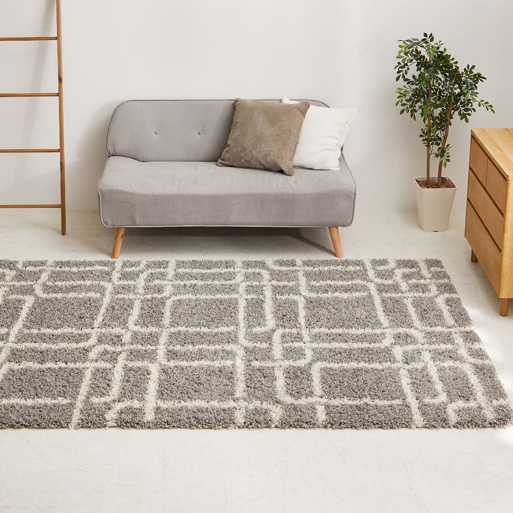 幾何学柄のウィルトン織シャギーラグ ケジャ GY 130×190cm  【直送品】 返品・キャンセル・他商品と同時購入は不可