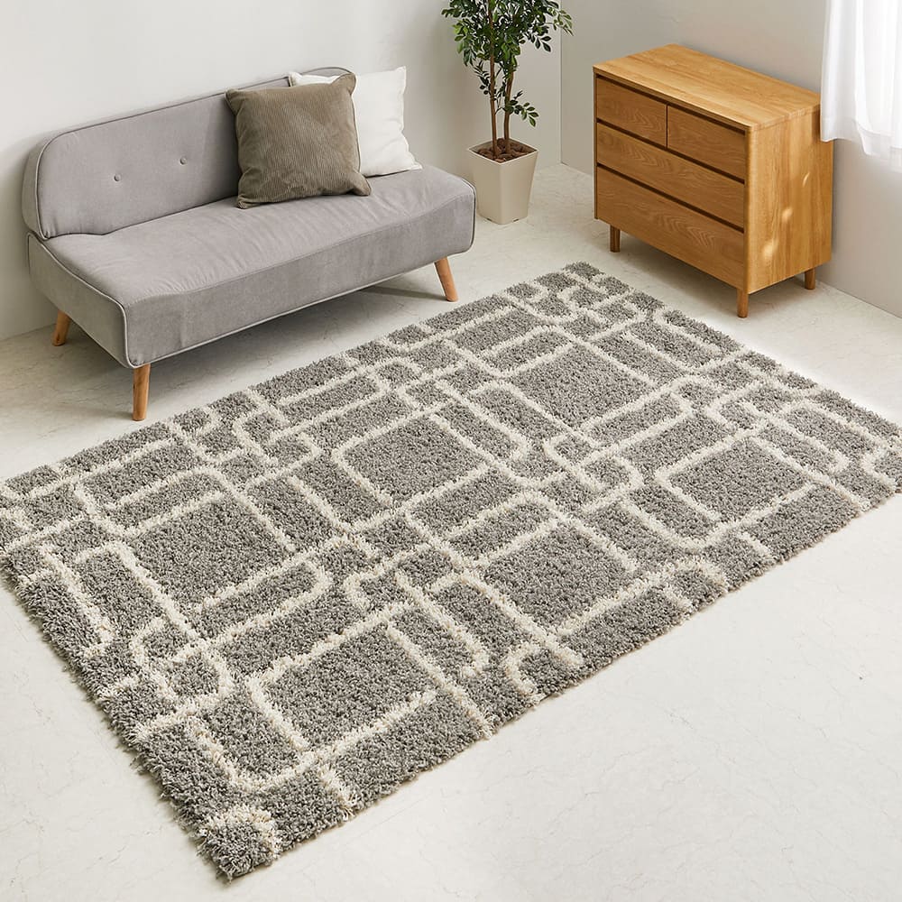 幾何学柄のウィルトン織シャギーラグ ケジャ GY 160×235cm  【直送品】 返品・キャンセル・他商品と同時購入は不可