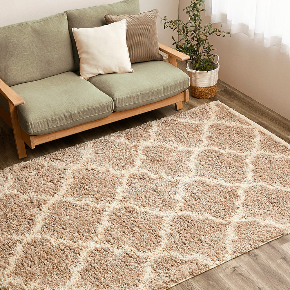 ベニワレン柄のウィルトン織シャギーラグ ラリス BE 200×250  【直送品】 返品・キャンセル・他商品と同時購入は不可