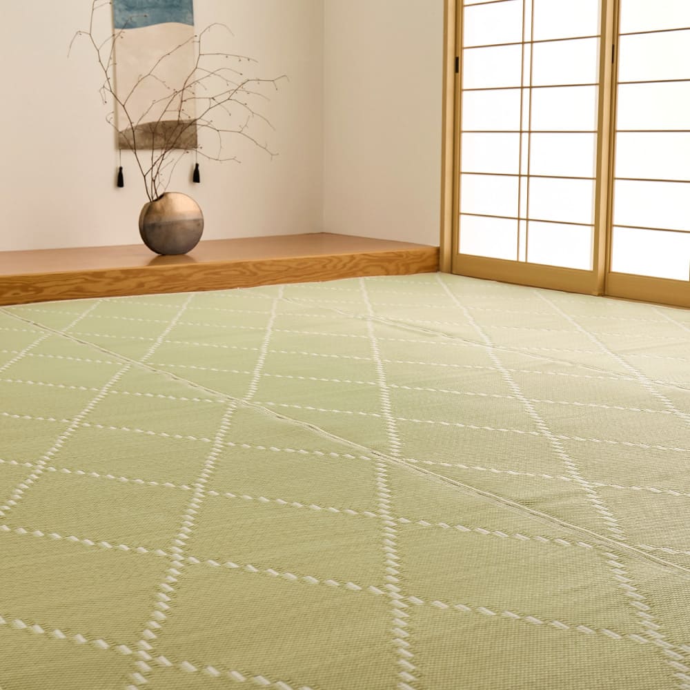 洗えるい草風カーペット モンド 江戸間8畳 グリーン 【直送品】 返品・キャンセル・他商品と同時購入は不可