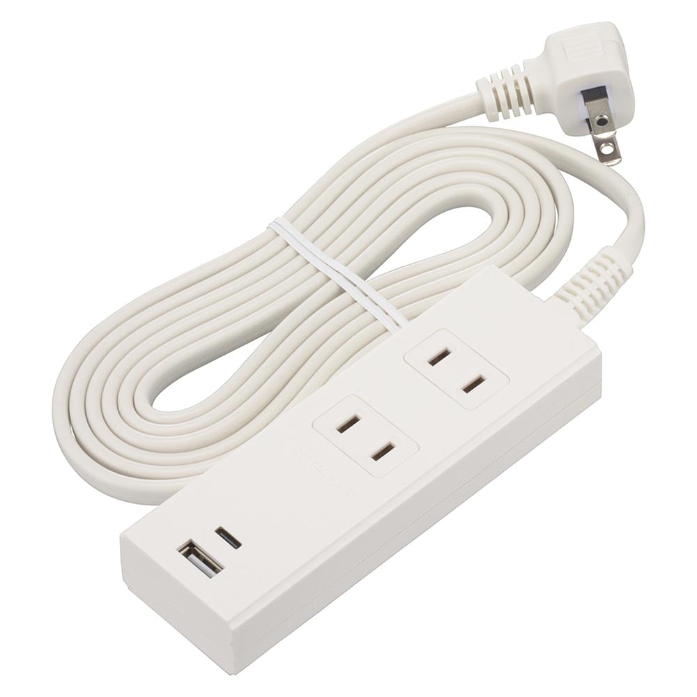 オーム電機 2個口 タップPD対応タイプC／Aポート付き HS-TU22PD23-W