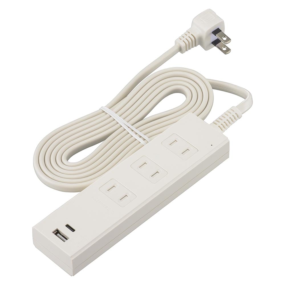 オーム電機 3個口 タップ雷ガードPD対応タイプC／Aポート HS-TKU32PD23-W