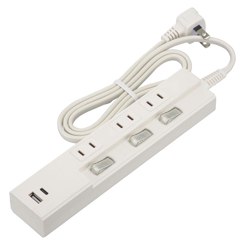 オーム電機 3個口 節電タップPD対応タイプC／Aポート付き HS-TPU31PD23-W