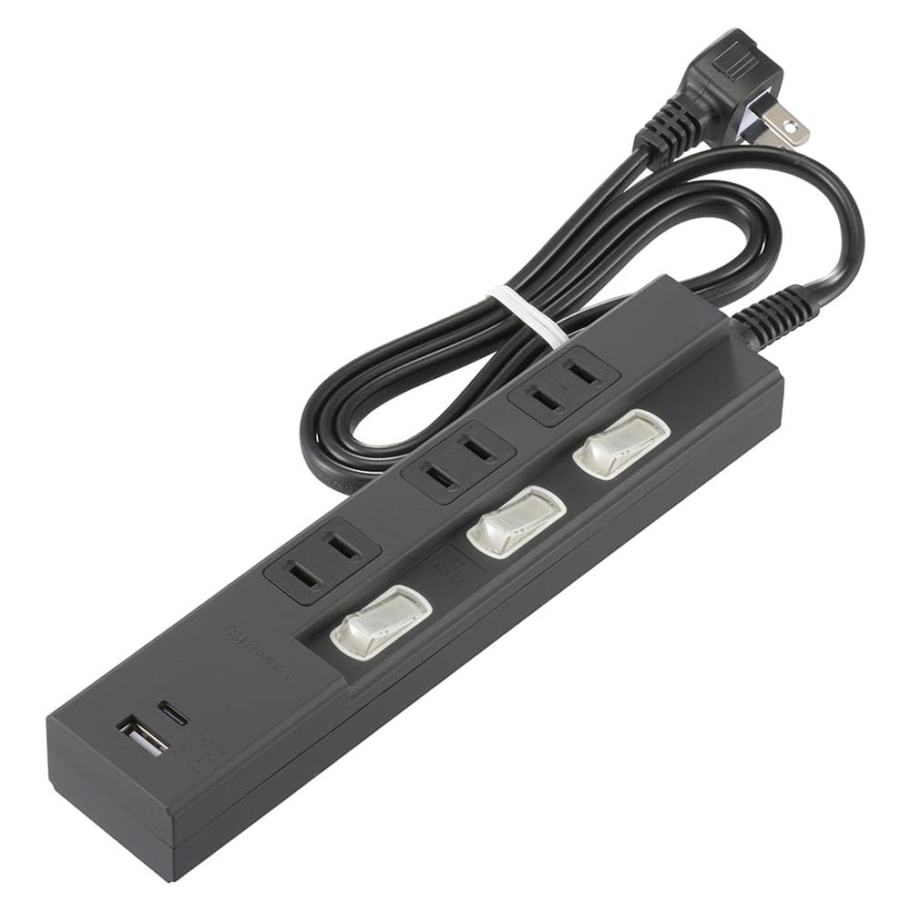 オーム電機 3個口 節電タップPD対応タイプC／Aポート付き HS-TPU31PD23-K