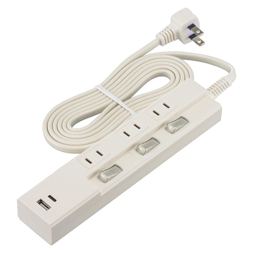 オーム電機 3個口 節電タップPD対応タイプC／Aポート付き HS-TPU32PD23-W