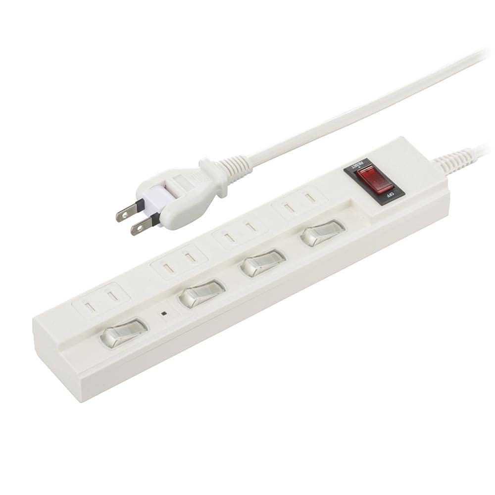 オーム電機 節電タップ 雷ガード／ブレーカー付  4個口 HS-TPKV45W-22