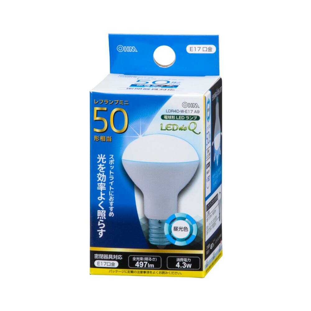 オーム電機 LED電球 ミニレフランプ形 E17 50形相当 1個