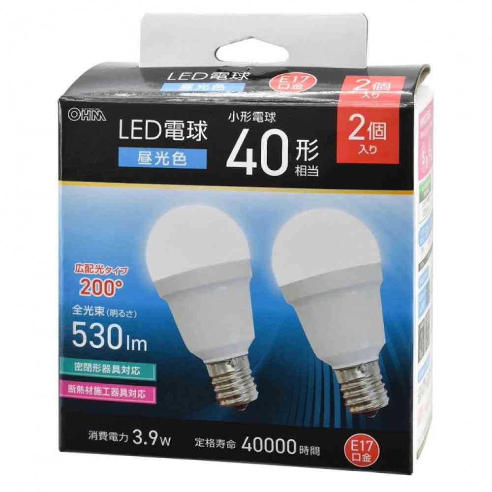 オーム電機 LED電球小形 40形昼光色 2個入