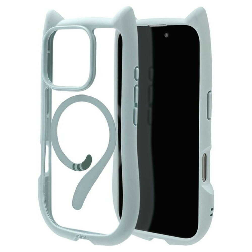 テレホンリース iPhone16Pro ケースカバー 猫耳 MagSafe対応 スモーキーブルー
