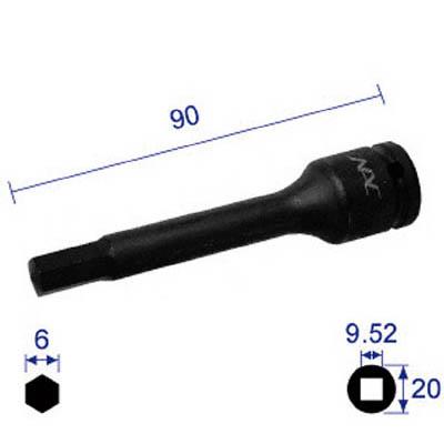 長堀工業 306C90 ヘキサゴンレンチソケットロングタイプ差込角9.52x対辺6mmx90L