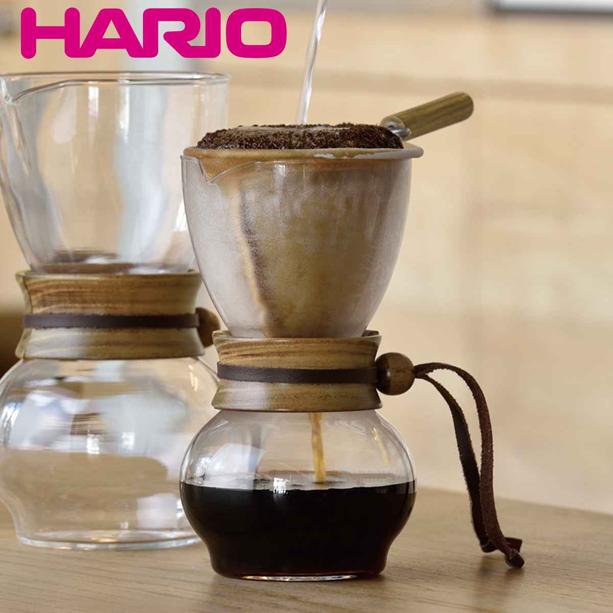 HARIO ハリオ ドリップポット ウッドネック 240ml （ コーヒーサーバー ガラス カラフェ 耐熱ガラス ドリッパー ペーパーレス コーヒー 珈琲 ネルドリップ 本格的 おしゃれ ）