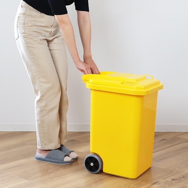 ゴミ箱 45L ダルトン DULTON 屋外兼用 プラスチックトラッシュカン ( ごみ箱 45リットル 蓋つき キャスター付き 排水栓 キッチン リビング アメリカン ダストボックス ごみばこ ふた付き 袋 見えない おしゃれ アメリカ ) 【イエロー】 イエロー