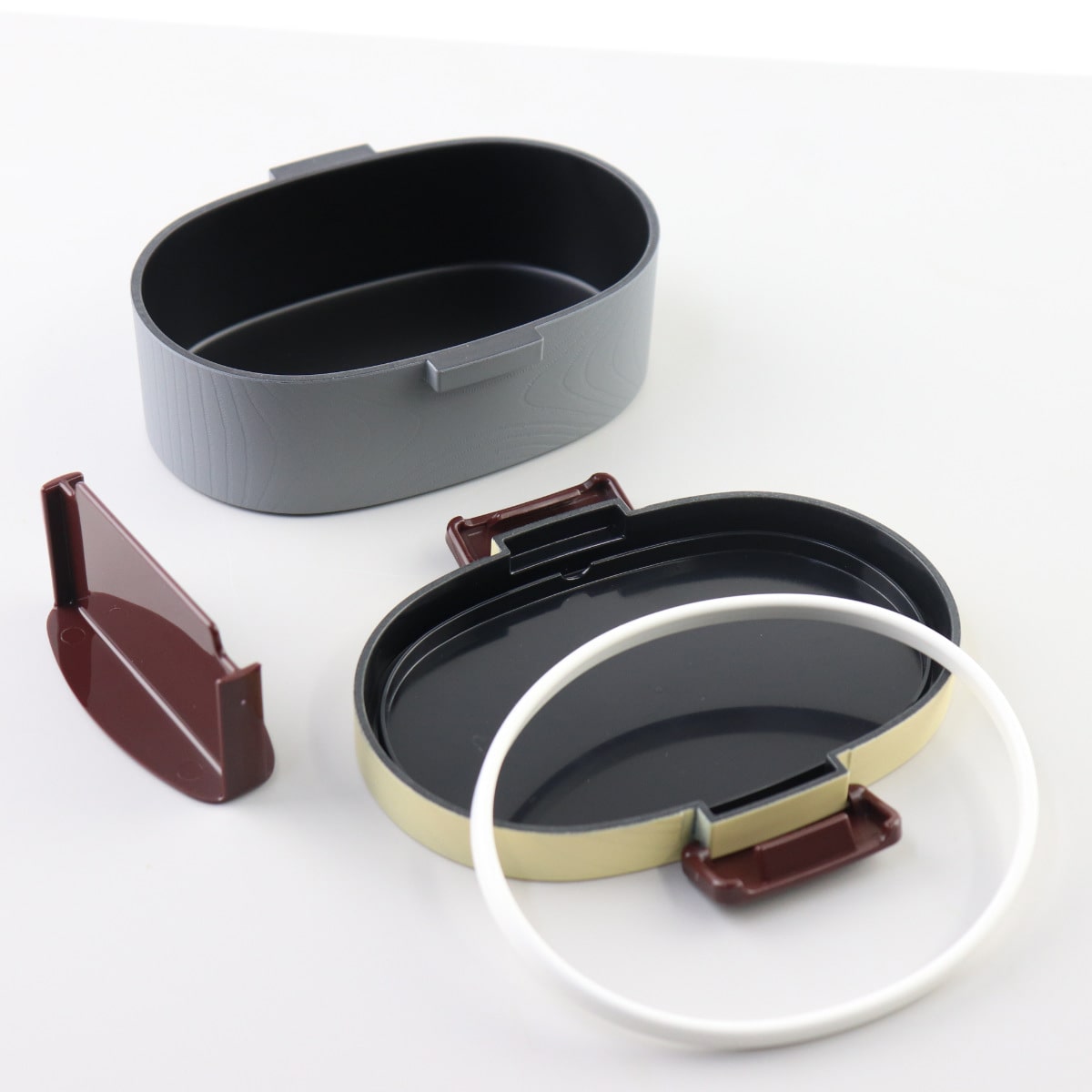 弁当箱 1段 800ml 木目小判弁当 大 タイト式 ツートーン ( お弁当箱 ランチボックス 一段 レンジ対応 食洗機対応 日本製 レンジOK 食洗機OK お弁当 弁当 小判型 仕切り付き 大人 大容量 大きい ) 【ヒノキブラウン】 ヒノキブラウン
