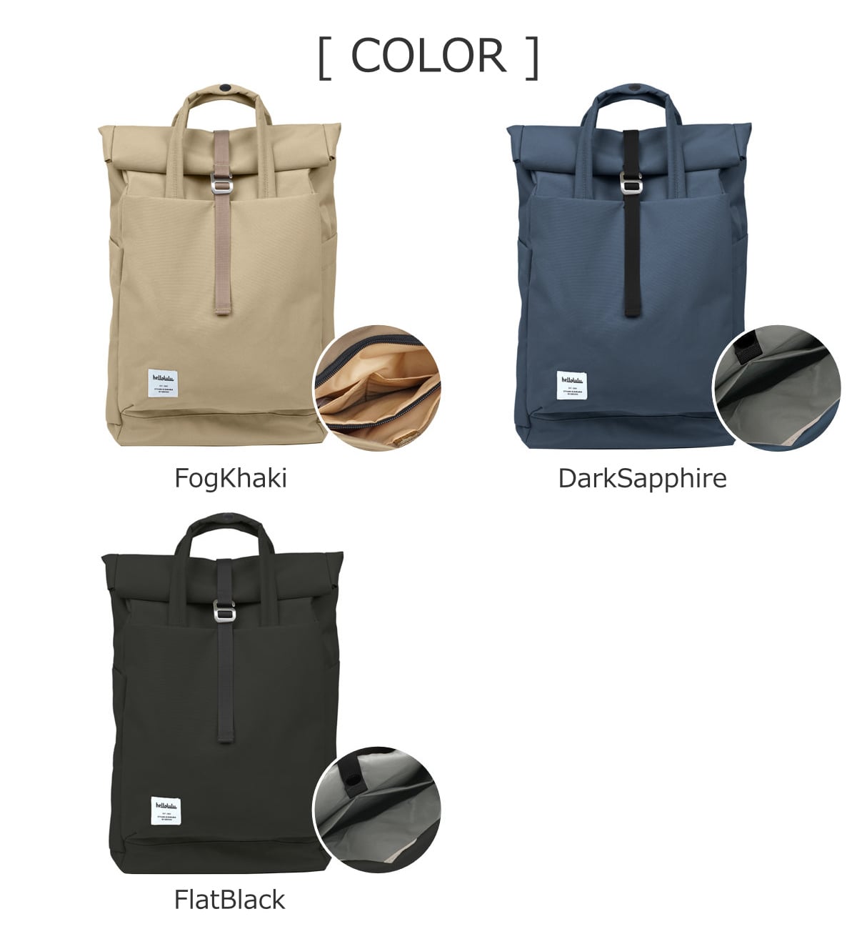 【人気色】 リュック hellolulu マコ MACO 16L ( ハロルル リュックサック ビジネスリュック レディース メンズ バッグ かばん 鞄 バックパック 軽い 撥水 通学 通勤 手提げ PC収納 ロールトップ サイド 背面 ポケット おしゃれ ) 【FlatBlack】 FlatBlack
