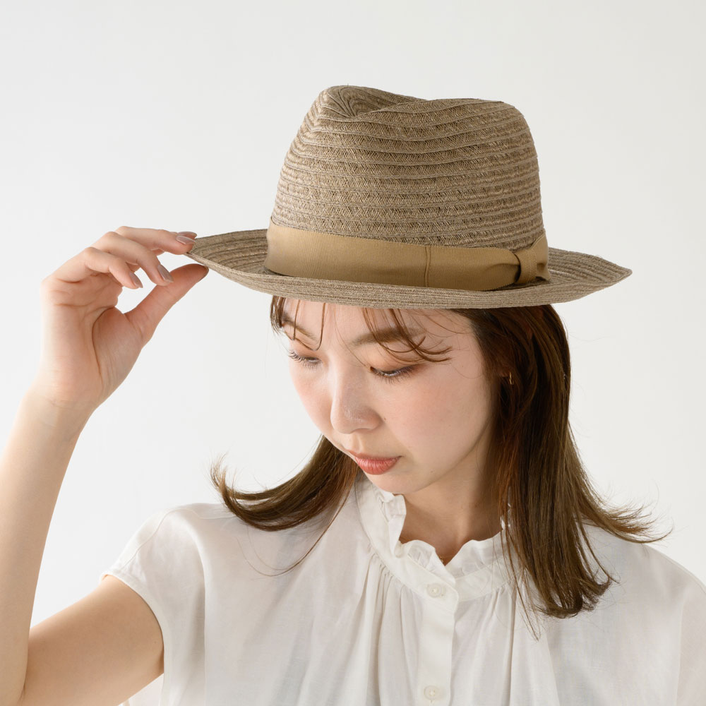 岡本帽子 マニラ麻・中折れ帽子・ブラウン