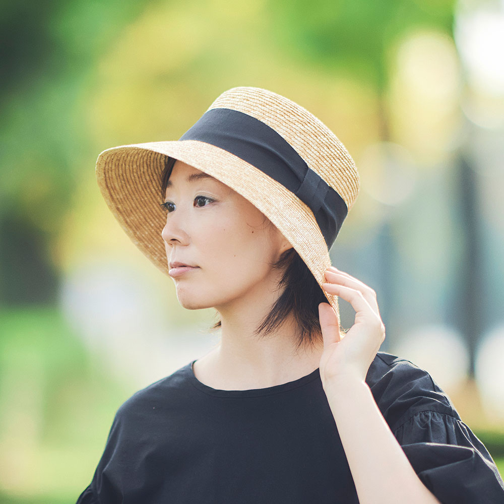 田中帽子店 Anika（アニカ）麦わら 女優帽・M-ブラックリボン