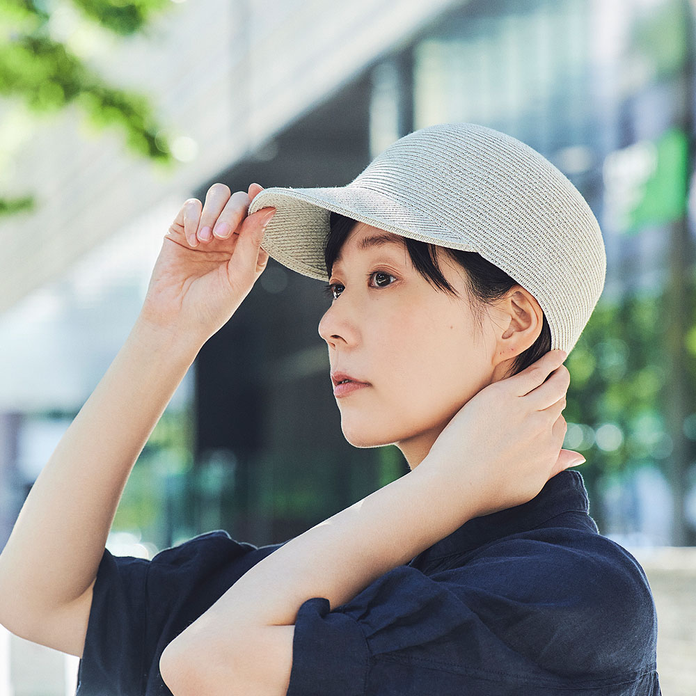 田中帽子店 Agate(アガット) 麻調ブレード キャップ・アイスグレー