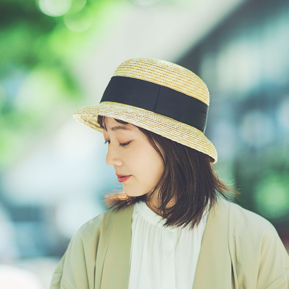 田中帽子店 Ciel（シエル）麦わら クロッシェ・S ブラックリボン