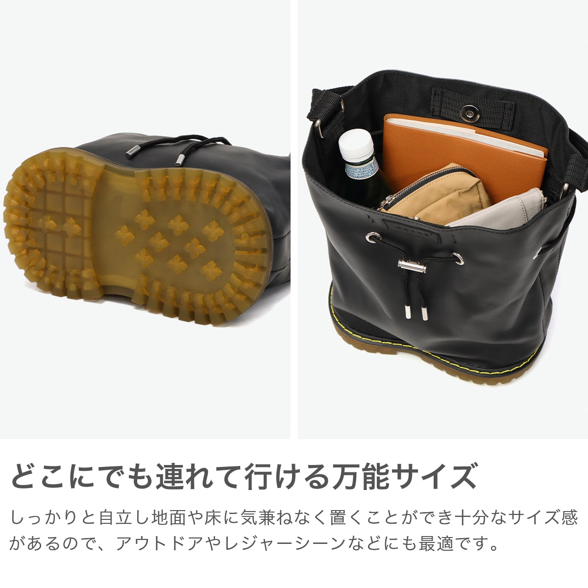 オケル トートバッグ レディース 小さめ OKERU レザー おしゃれ かわいい ショルダーバッグ 斜め掛け ショルダー 巾着 コンパクト B5 日本製 2WAY 自立 カジュアル 牛革 ワークブーツ TYPE-D2 OKMG5ST6 ブラック