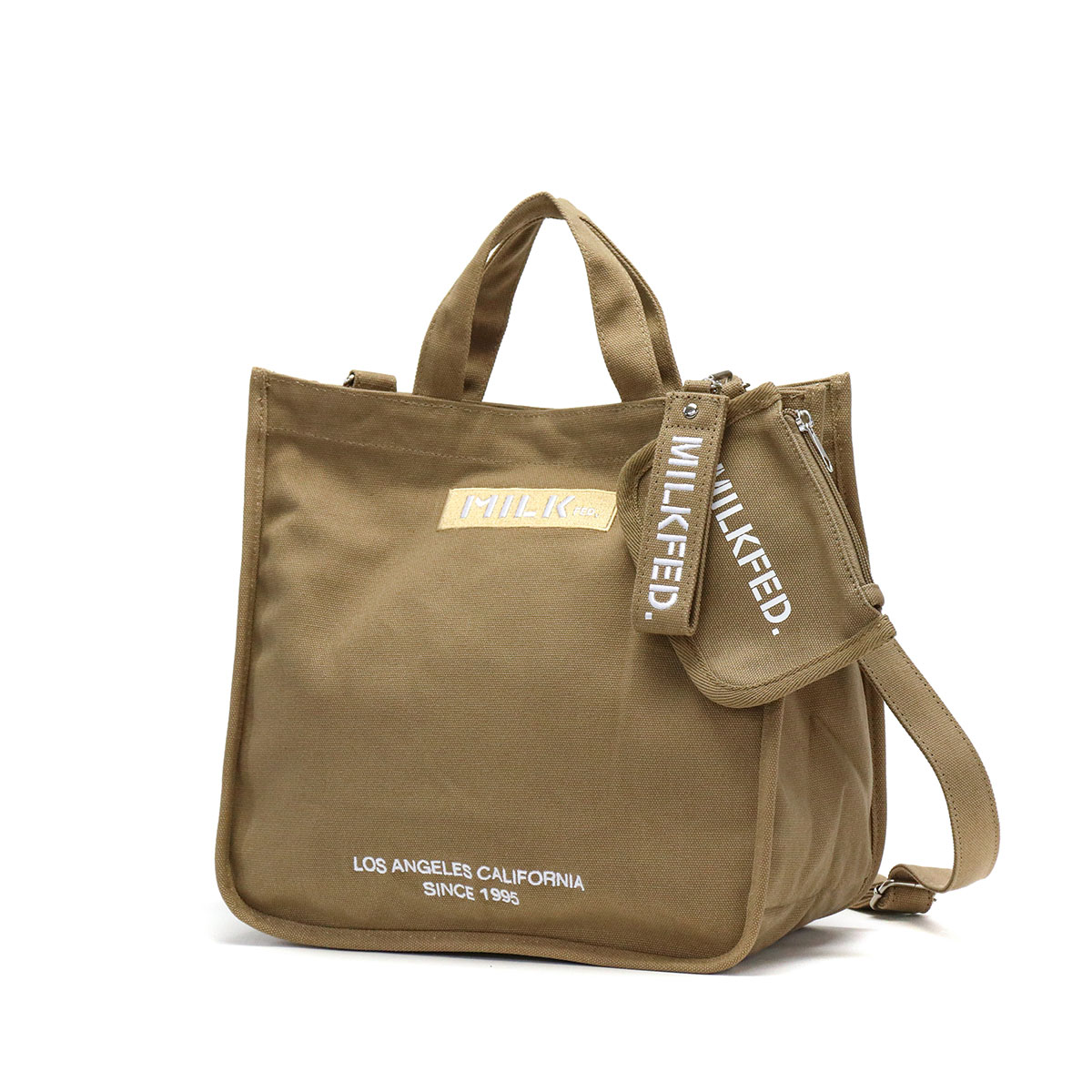 ミルクフェド ショルダーバッグ MILKFED. EMBROIDERED BAR SHOULDER BAG W/STRAP バッグ トートバッグ 2WAY 斜めがけ B5 中学生 高校生 女子 レディース 103213053010