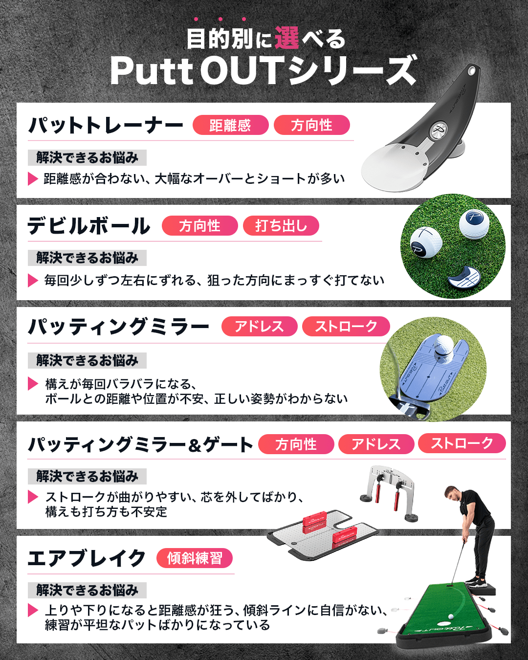 目的別に選べるPuttOUTシリーズ